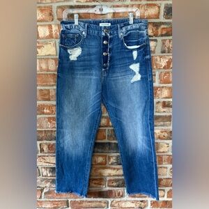 Good American High Rise Distressed Cropped Blue Jeans